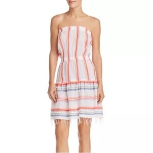 Lemlem Asha Beach Dress in White Coral Blue Stripe Size Small NWT